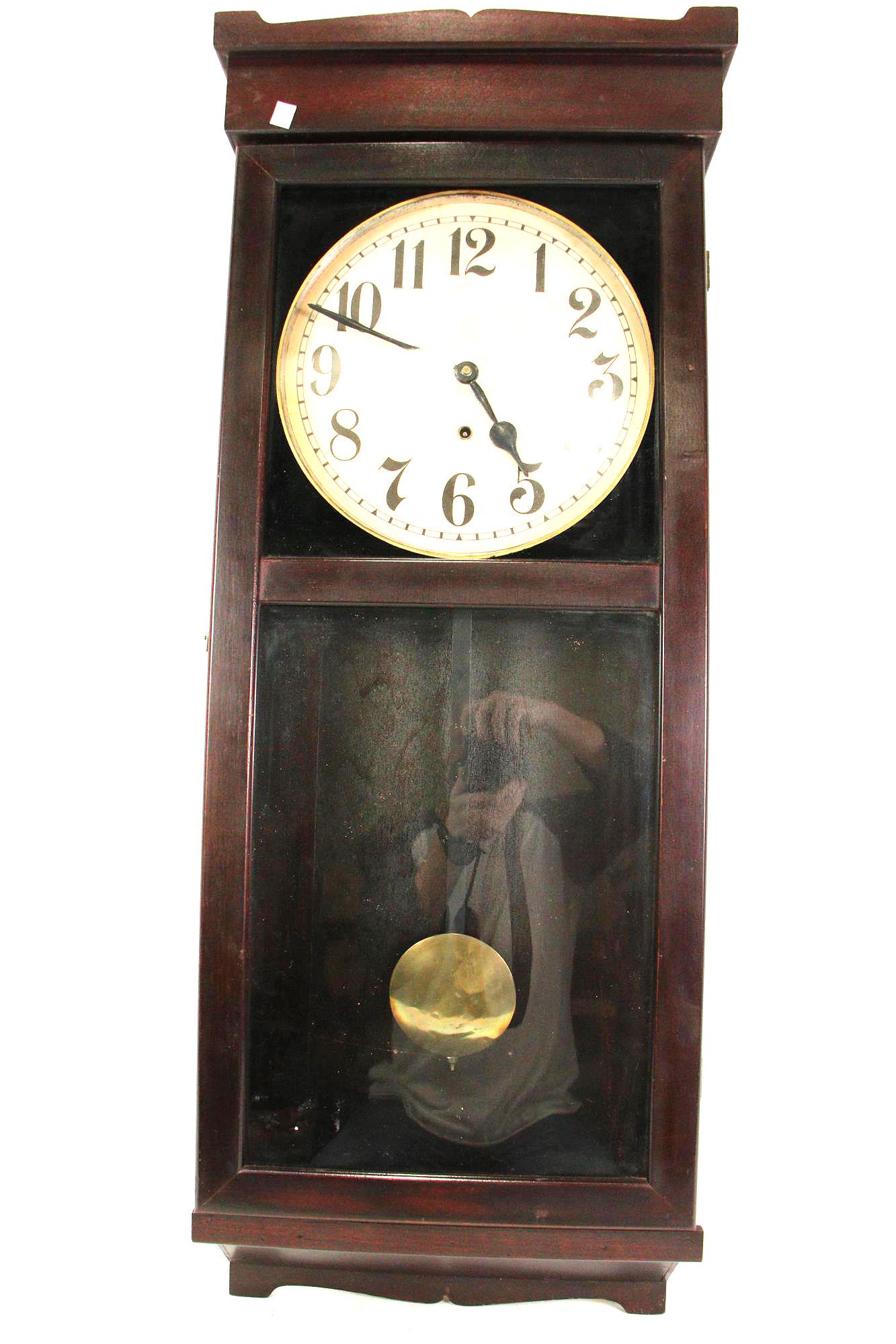 ANTIQUE NEW HAVEN CLOCK CO. WALL MOUNT CLOCK: ANTIQUE NEW HAVEN CLOCK CO. WALL MOUNT CLOCK. Height: 43 in. by Width: 17 in. by Depth: 6 in.