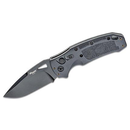 Hogue SIG K320A 3.5in Knife: NEW Hogue SIG K320A BL/PL 3.5in Gray Scales Drop Point Blade; Auto - **CANNOT SHIP TO: CA, DE, IL, MA, MD, MN, MT, NJ, NM, NY, PA, VA OR WA.**