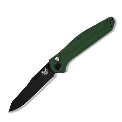 Benchmade Osborne Auto Knife: NEW Benchmade Osborne Auto BL/PL Green Aluminum Scales; Reverse Tanto Point Blade - **CANNOT SHIP TO: CA, DE, IL, MA, MD, MN, MT, NJ, NM, NY, PA, VA OR WA.**