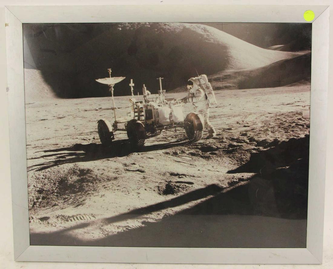 APOLLO 15 EVA ASTRONAUT JAMES B IRWIN: APOLLO 15 EVA ASTRONAUT JAMES B IRWIN LUNAR ROVING VEHICLE AT THE HADLEY APENNINE LANDING SITE. Height: 18 in. by Width: 22