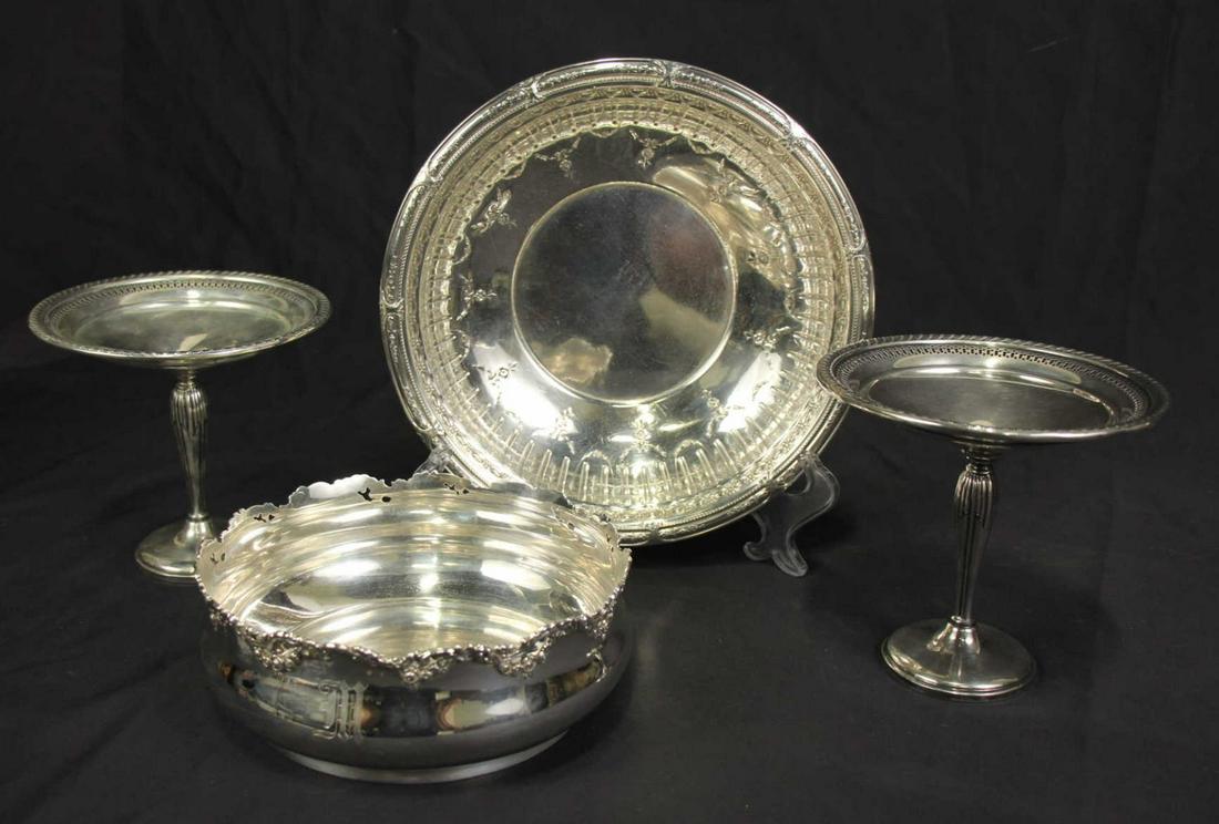 MIXED LOT OF FOUR STERLING SILVER SERVING PIECES: MIXED LOT OF FOUR STERLING SILVER SERVING PIECES - 2 COMPOTES, GORHAM BOWL, & SERVING BOWL. (1247.2 grams)