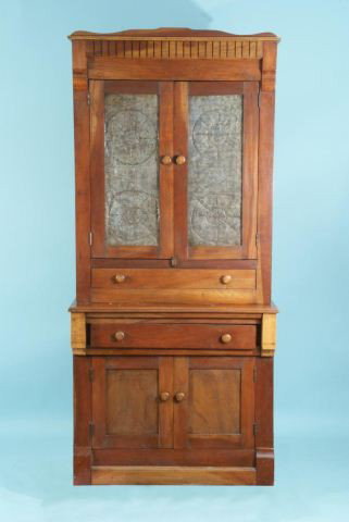 ANTIQUE TEXANA TWO-PIECE PIE SAFE CHEST/CUPBOARD: ANTIQUE TEXANA TWO-PIECE PIE SAFE CHEST/CUPBOARD. Height: 76 in. by Width: 36 in. by Depth: 21 in.