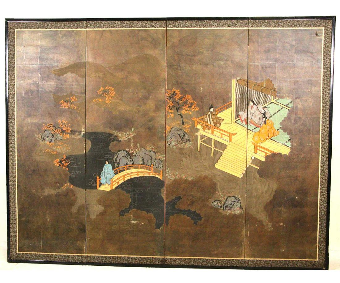 19th CENTURY JAPANESE GARDEN SCENE SCREEN (1 of 5)