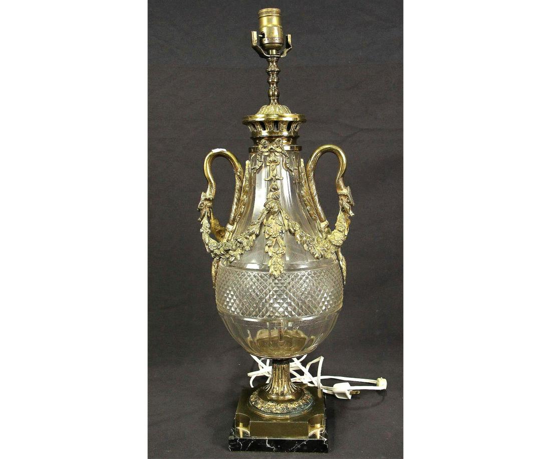 VINTAGE BACCARAT CUT GLASS LAMP.: VINTAGE BACCARAT CUT GLASS LAMP. Height: 25 in. by Width: 9 in. by Depth: 6 in.