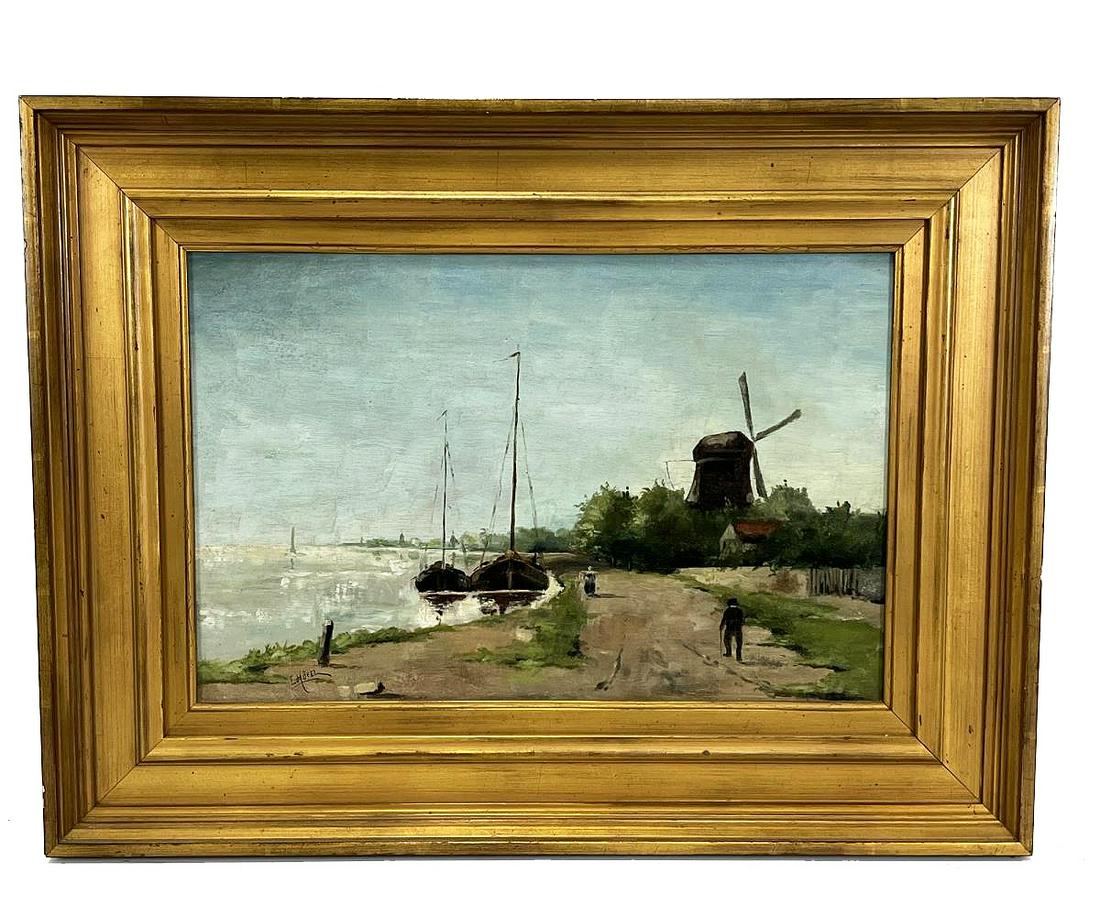ANTIQUE 19th C. DUTCH LANDSCAPE OIL PAINTING (1 of 4)