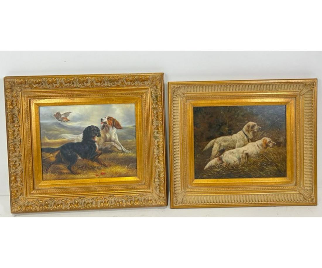 MIXED LOT OF TWO HUNTING DOGS OIL PAINTINGS (1 of 6)