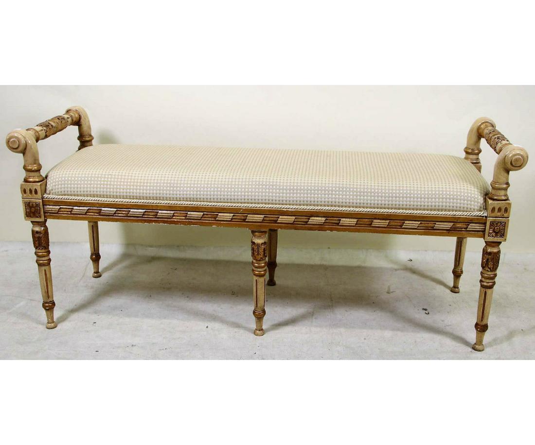HAND CARVED FRENCH STYLE UPHOLSTERED BENCH (1 of 4)