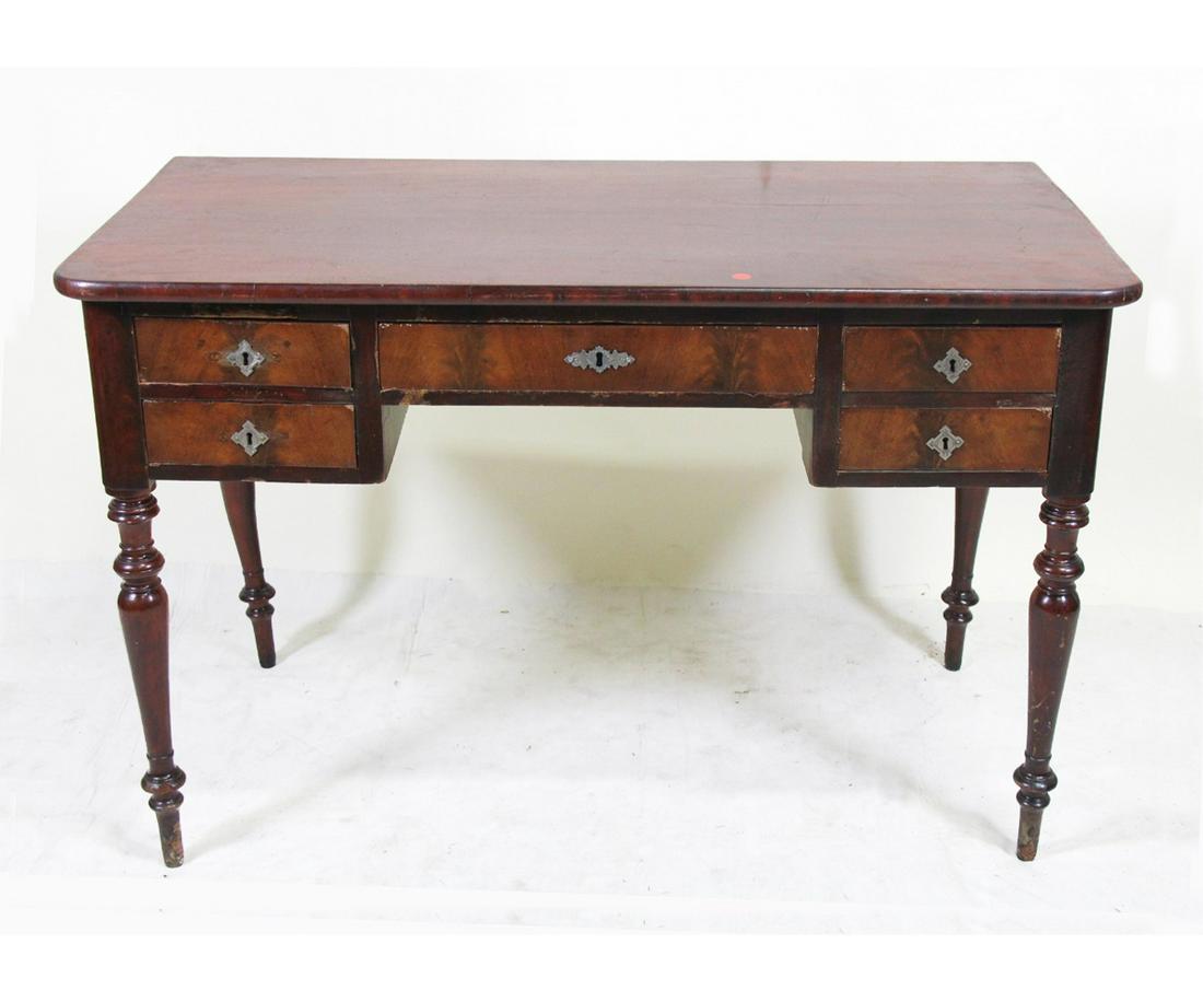 ANTIQUE DANISH FIVE DRAWER DESK: ANTIQUE DANISH FIVE DRAWER DESK. Height: 31 in. by Width: 37 in. by Depth: 24 in.
