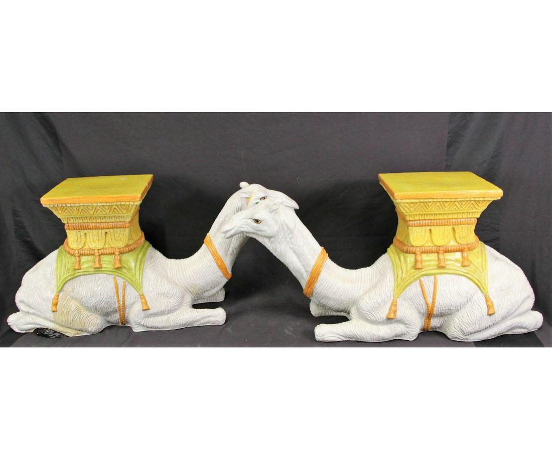 PAIR OF CAMEL FIGURE CERAMIC GARDEN STOOLS (1 of 4)