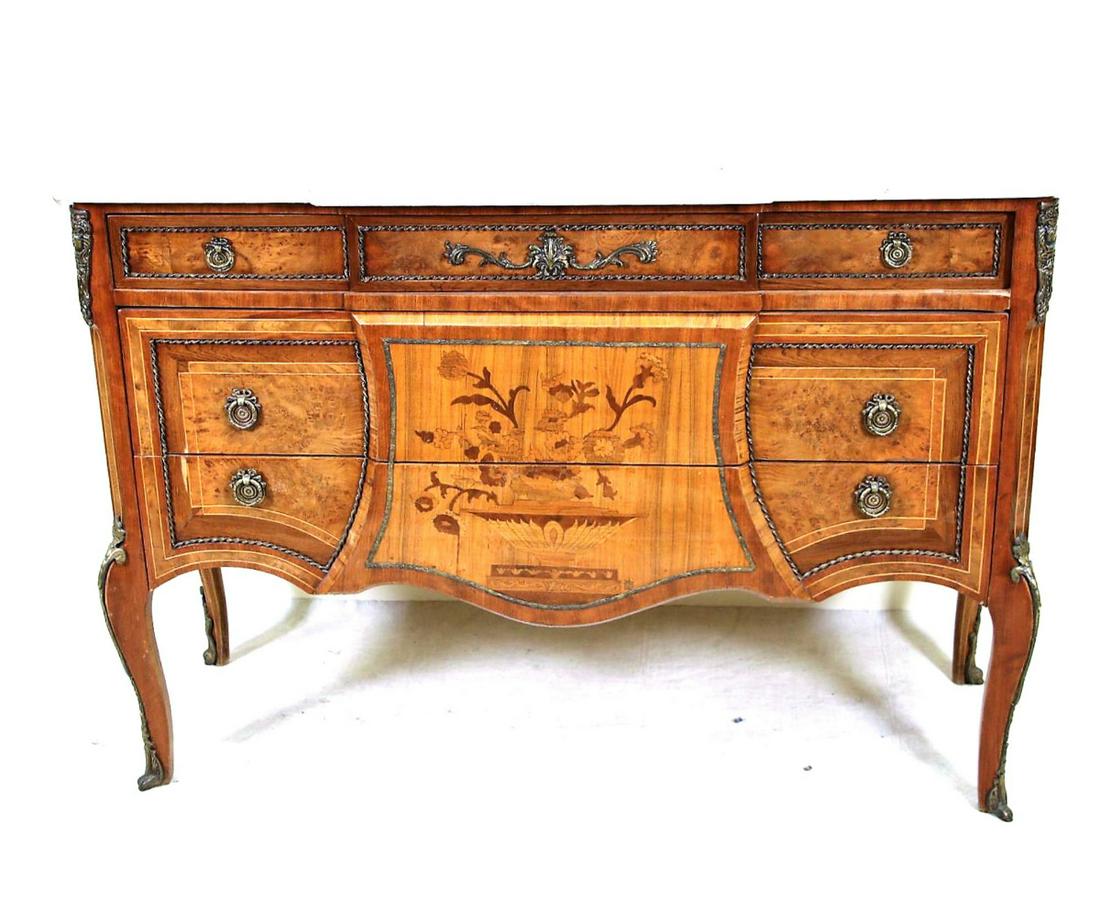 VINTAGE FRENCH INLAID MARBLE TOP CHEST (1 of 6)