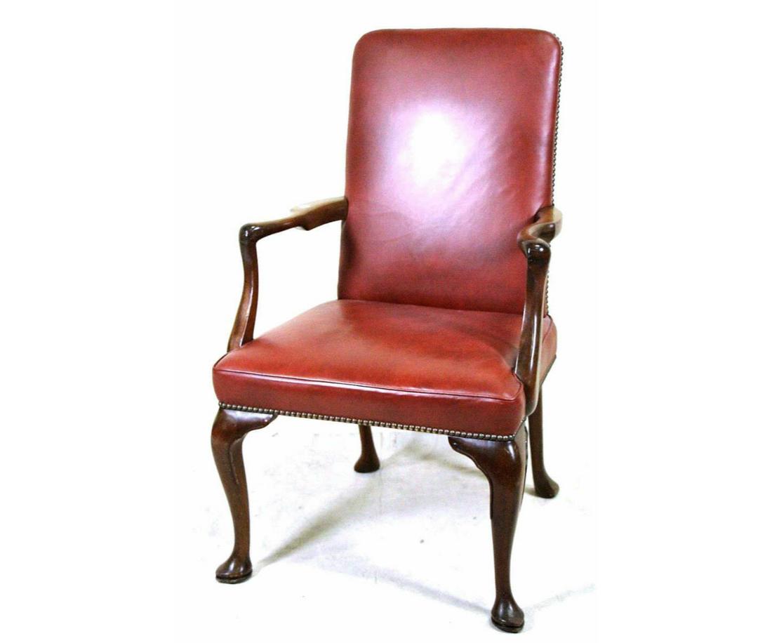 CHIPPENDALE STYLE LEATHER COVERED ARMCHAIR (1 of 3)
