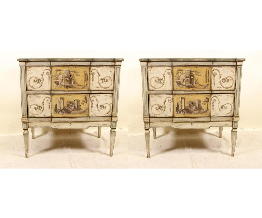 PAIR OF PAINTED FRENCH STYLE TWO DRAWER CHESTS (1 of 6)