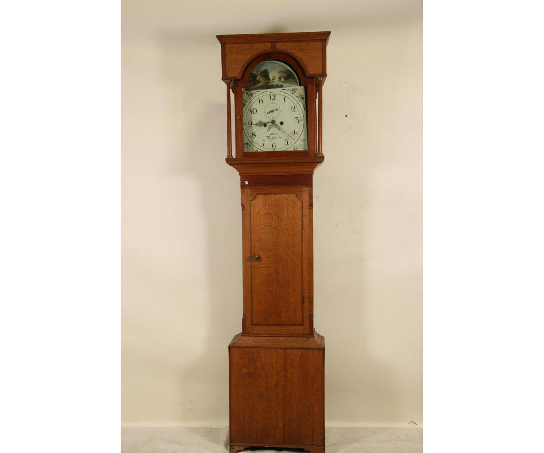 ANTIQUE GRANDFATHER CLOCK WITH PAINTED FACE (1 of 4)