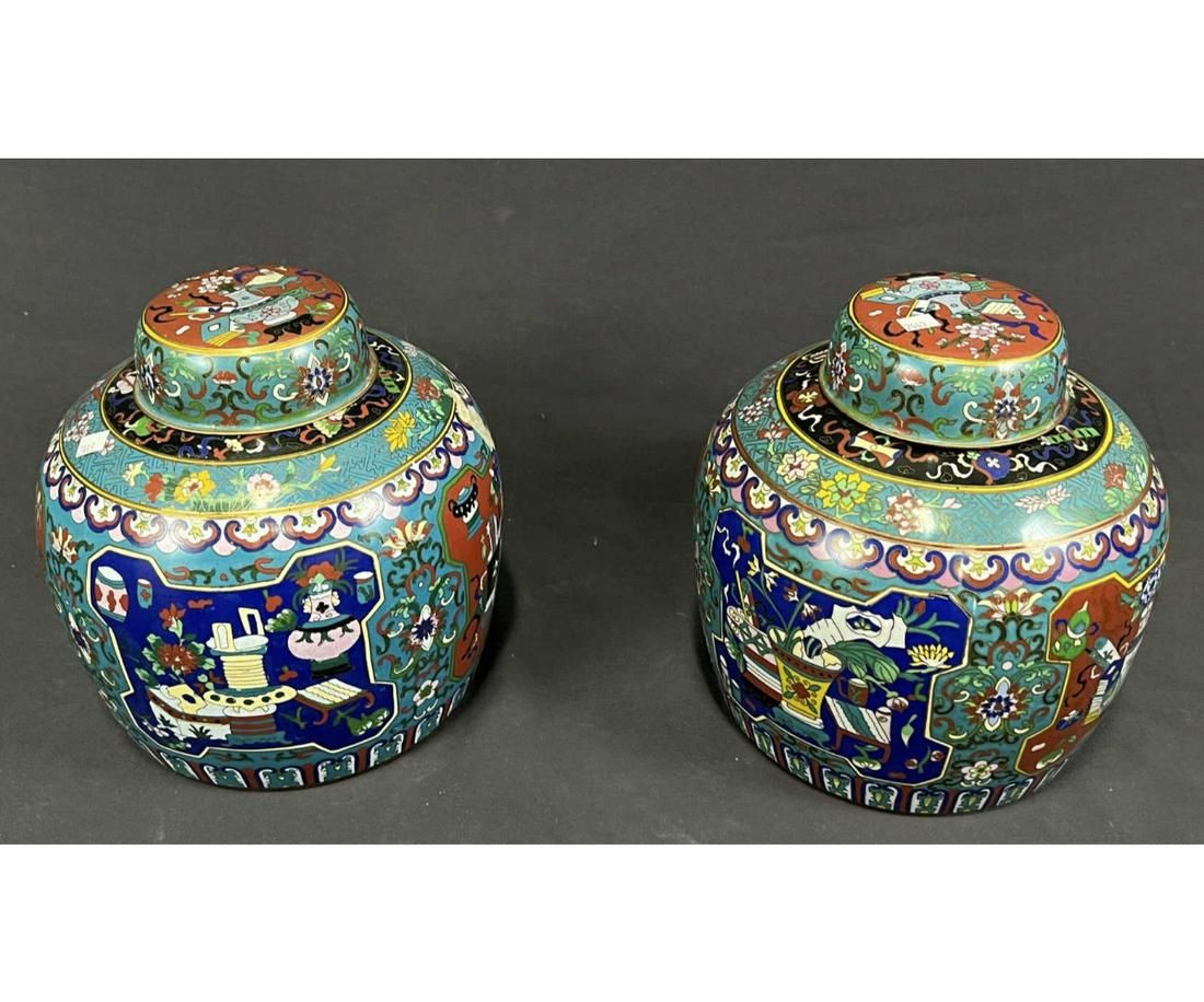 PAIR OF ANTIQUE CHINESE CLOISONNE LIDDED JARS (1 of 4)