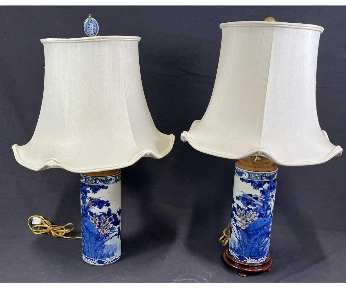 PAIR OF CHINESE BLUE AND WHITE PORCELAIN LAMPS (1 of 3)