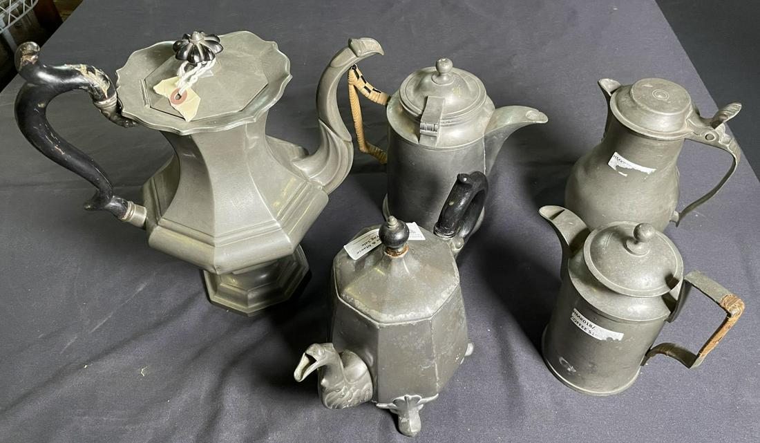 MIXED LOT OF SIX VINTAGE PEWTER SERVING PIECES (1 of 4)