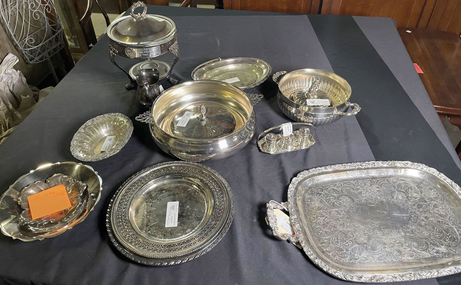 MIXED LOT OF TWELVE SILVER PLATED SERVING PIECES (1 of 5)