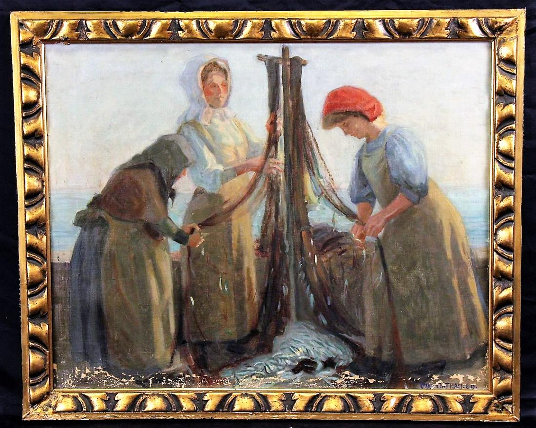 CIRCA 1909 MAX NATHAN THREE LADIES OIL PAINTING (1 of 3)