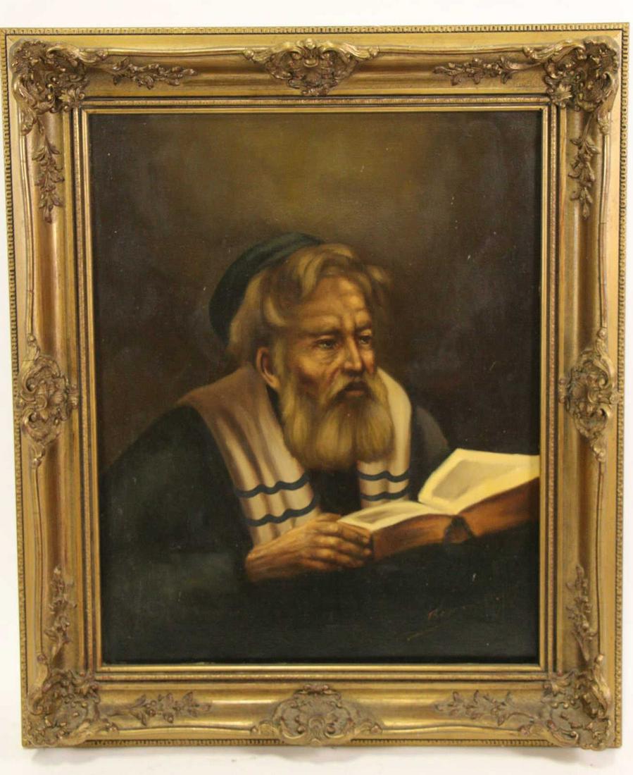 VINTAGE RABBI READING OIL PAINTING (1 of 1)