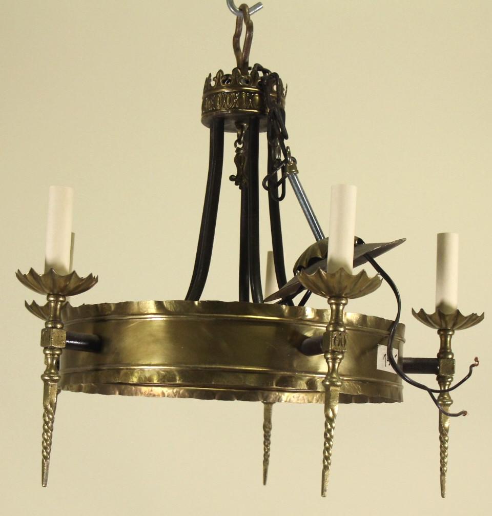 BRASS FOUR LIGHT CHANDELIER (1 of 3)
