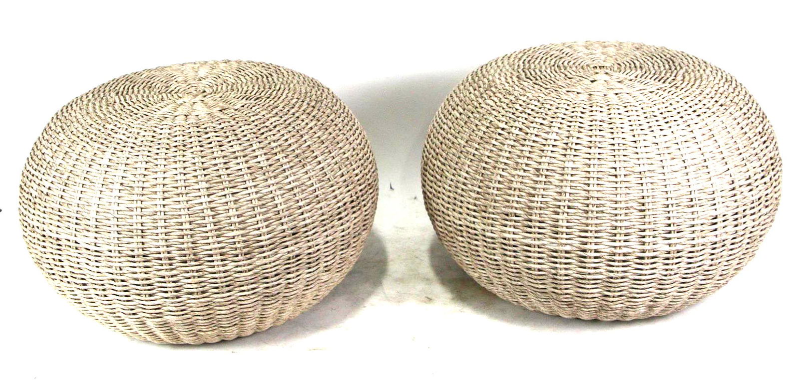 PAIR OF CONTEMPORARY GRAY WICKER OTTOMANS (1 of 5)
