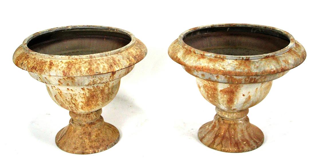 PAIR OF DISTRESSED METAL GARDEN PLANTERS (1 of 2)