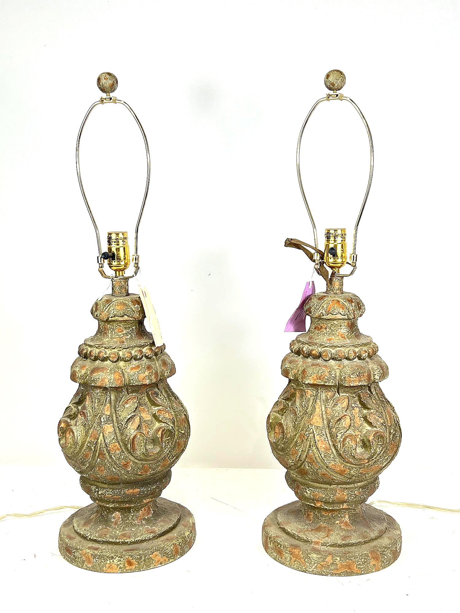 PAIR OF CARVED URN LAMPS (1 of 2)