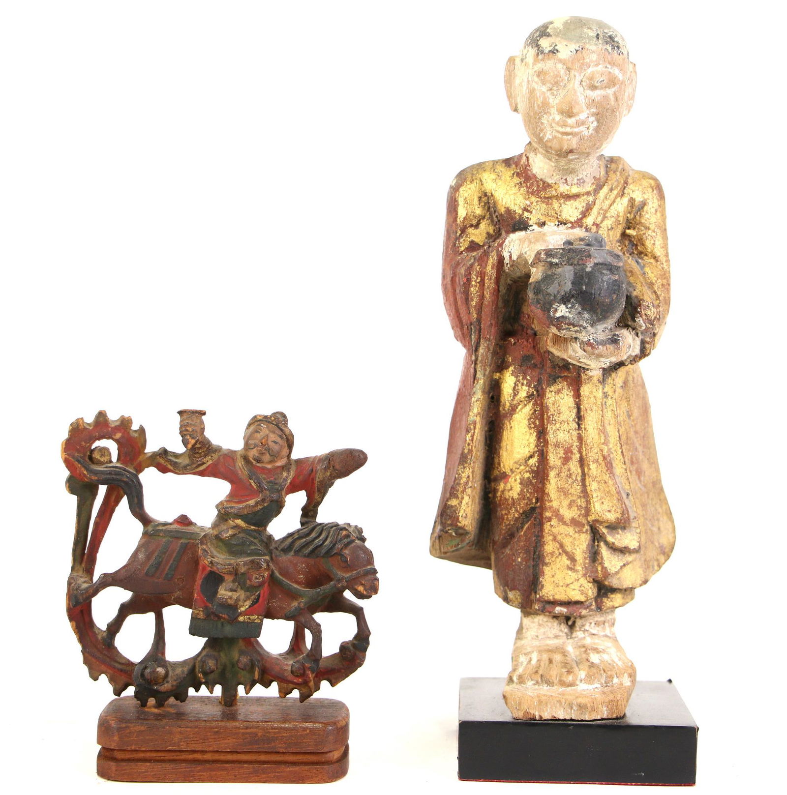 LOT OF TWO ANTIQUE WOOD CARVED CHINESE FIGURES (1 of 4)