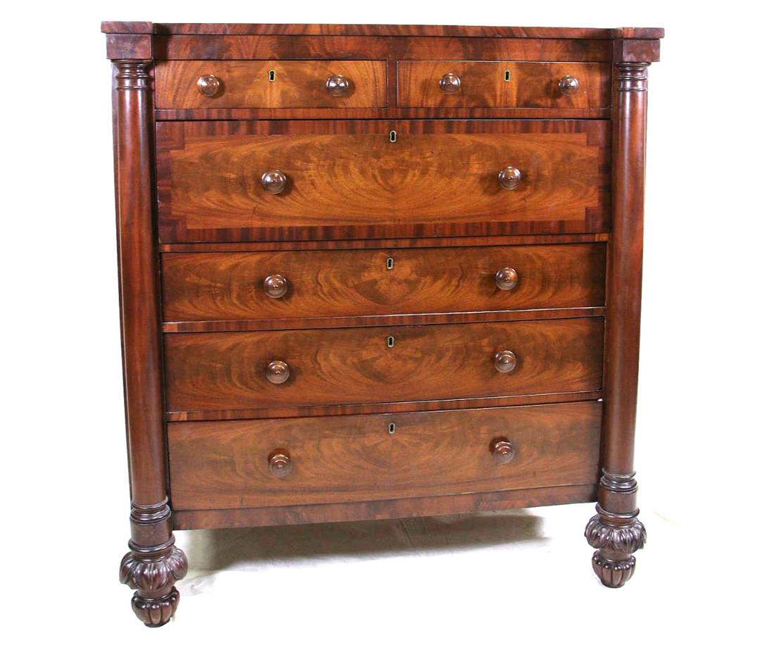 CIRCA 1840's EMPIRE MAHOGANY SIX DRAWER CHEST (1 of 3)