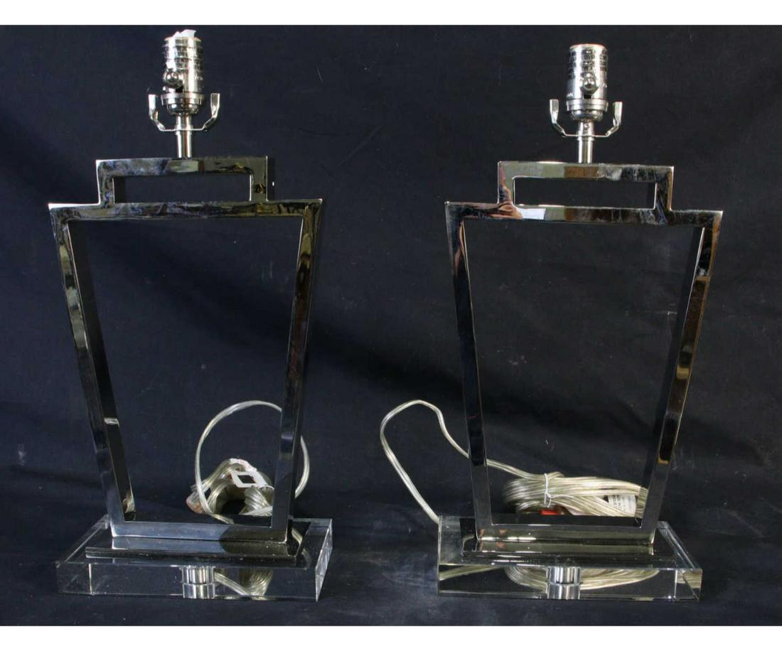 PAIR OF CHROME FRAME CONTEMPORARY LAMPS: PAIR OF CHROME FRAME CONTEMPORARY LAMPS