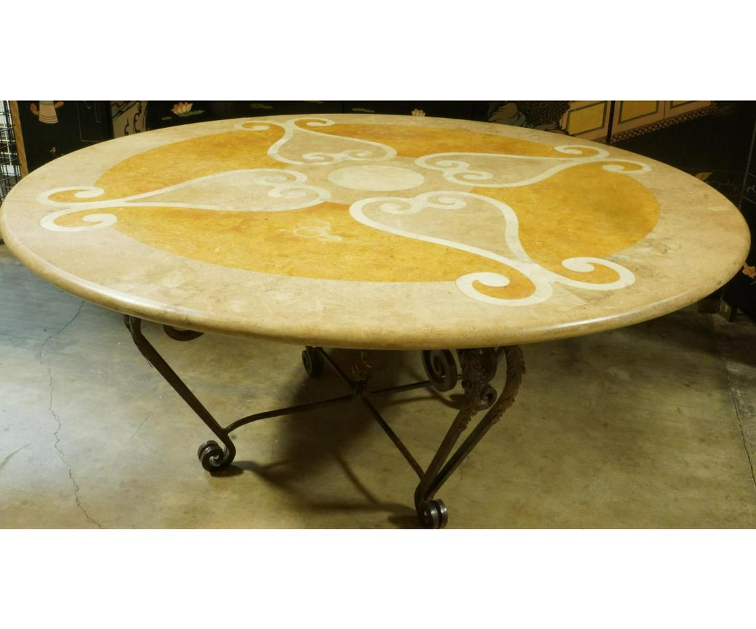 IRON BASE INLAID MARBLE TOP TABLE (1 of 2)