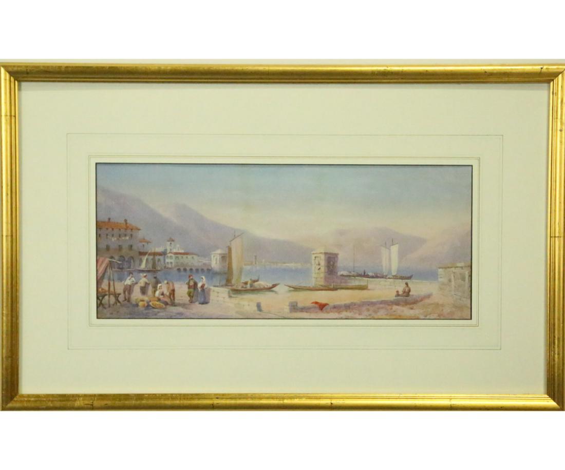 CLAUDE HAMILTON ROWBOTHAM "AN ITALIAN LAKE SCENE": CLAUDE HAMILTON ROWBOTHAM "AN ITALIAN LAKE SCENE" SIGNED & DATED 1892.