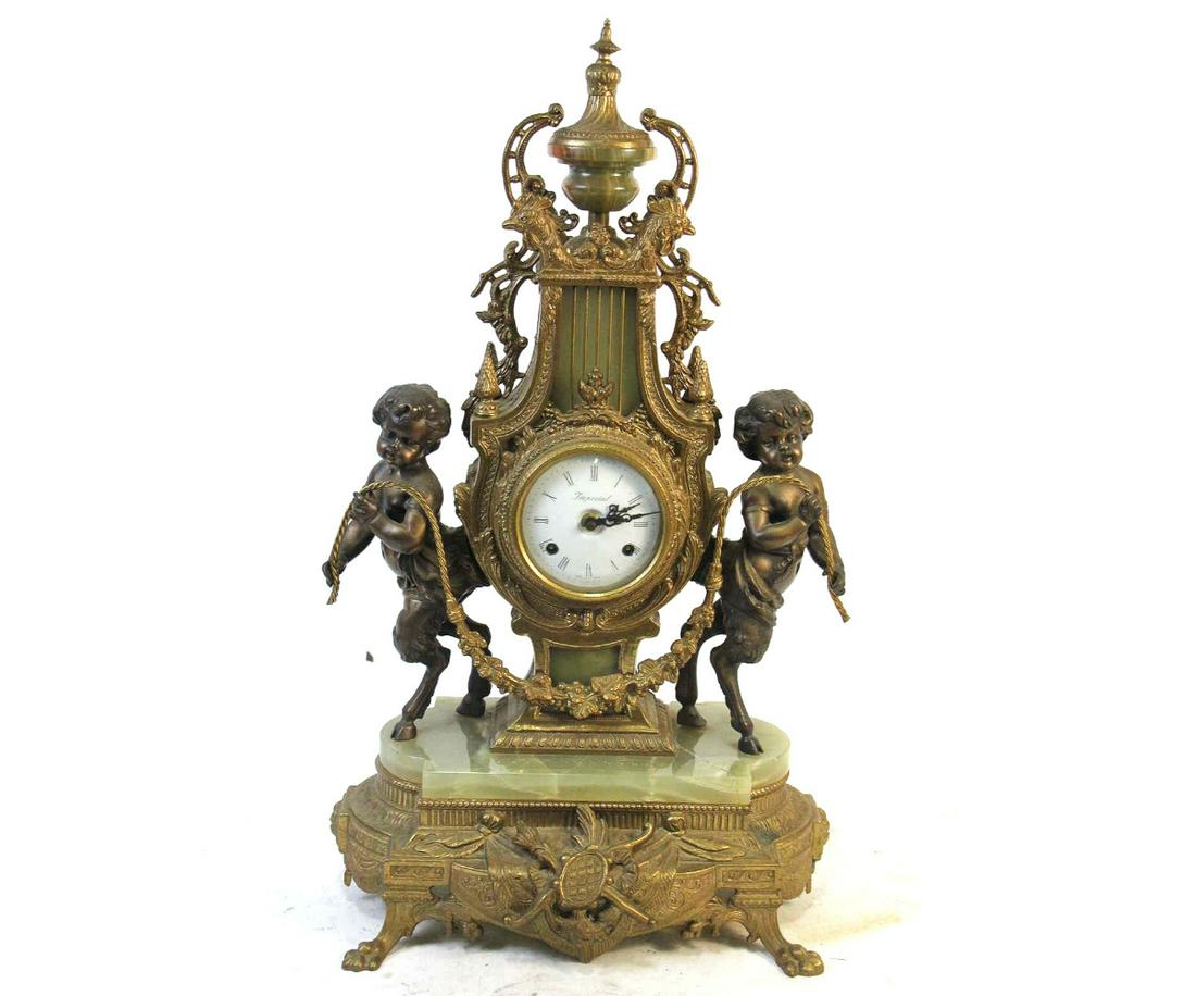 VINTAGE GILT BRASS & ONYX MANTEL CLOCK (1 of 5)