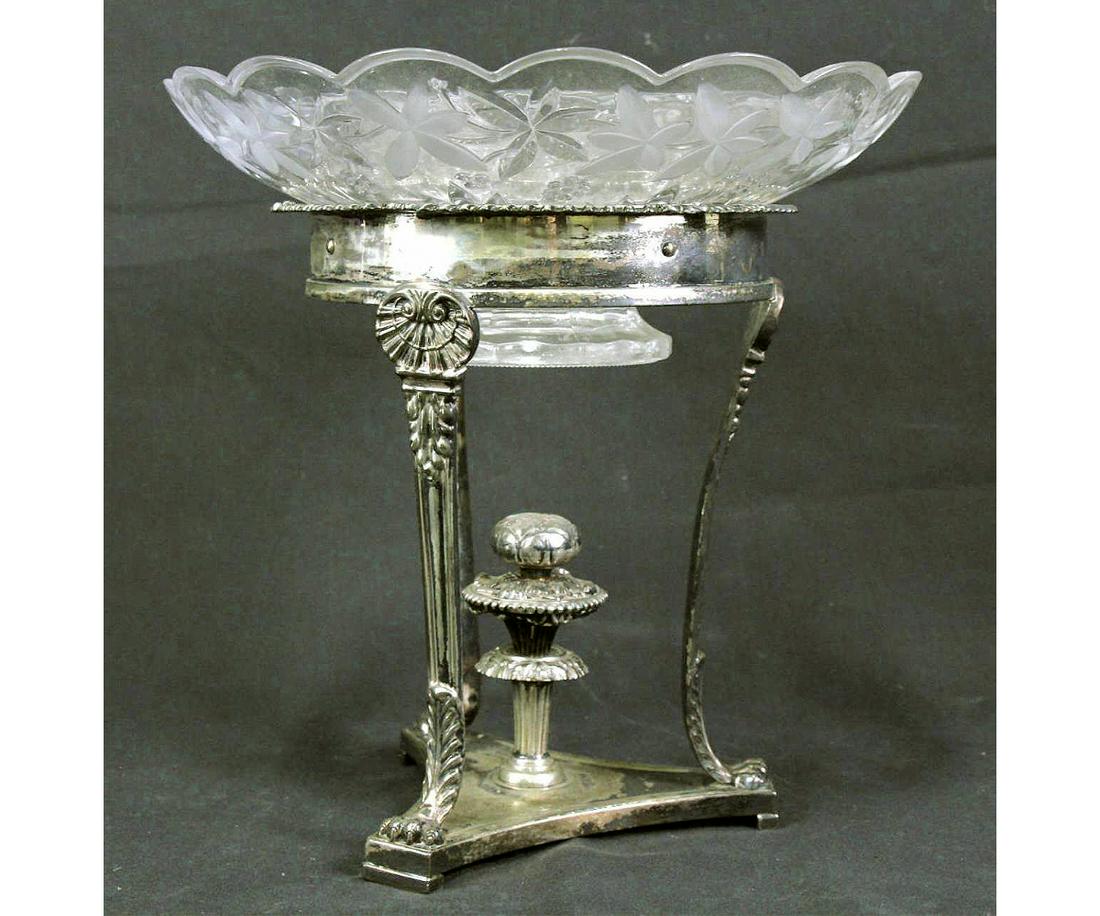 ENGLISH CUT CRYSTAL CENTERPIECE ON SILVER P. STAND (1 of 7)