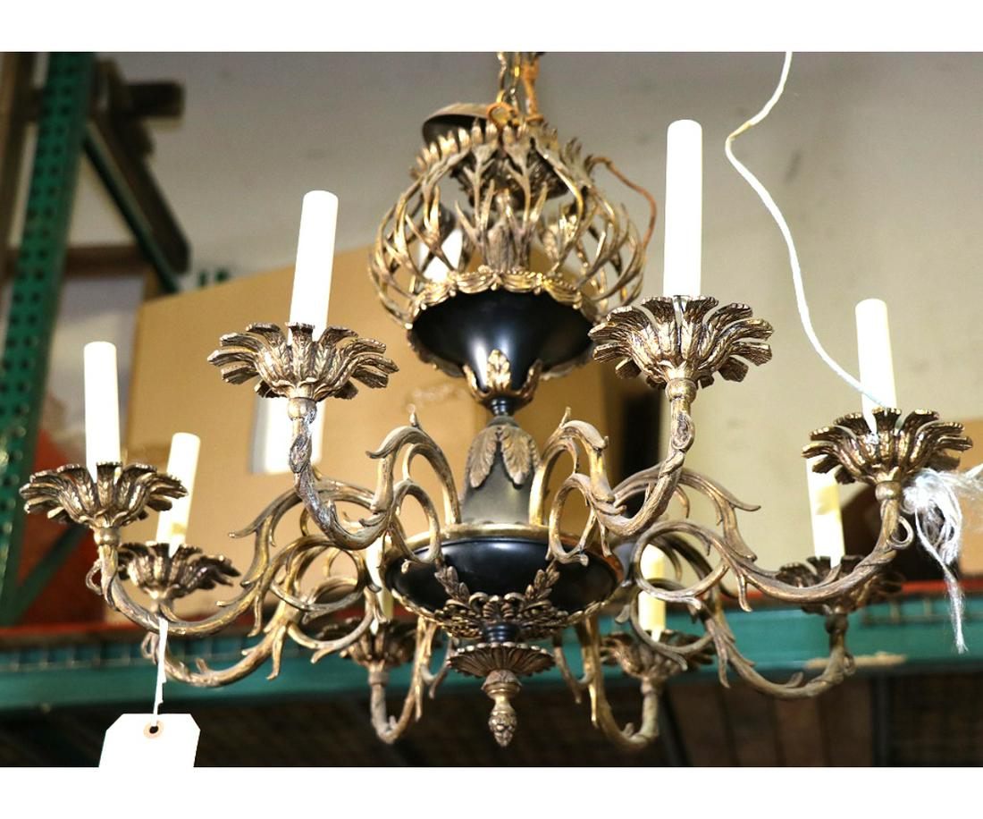 GILT METAL & EBONIZED EIGHT LIGHT CHANDELIER (1 of 2)