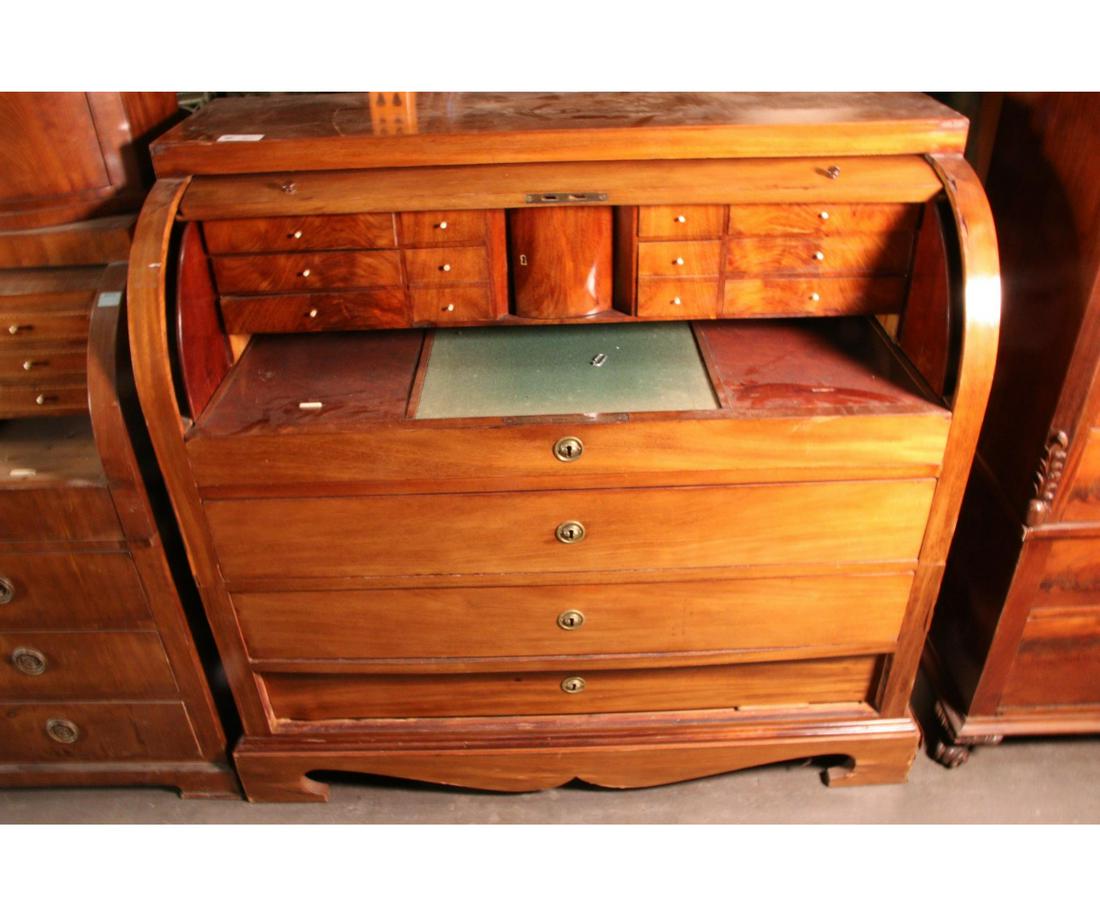 ANTIQUE 19TH CENTURY MAHOGANY CYLINDER DESK: ANTIQUE 19TH CENTURY MAHOGANY CYLINDER DESK