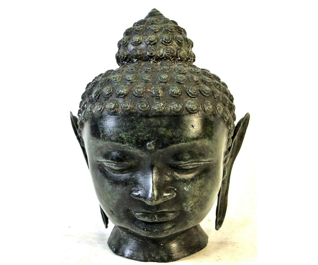 BRONZE BUDDHA HEAD SCULPTURE (1 of 4)