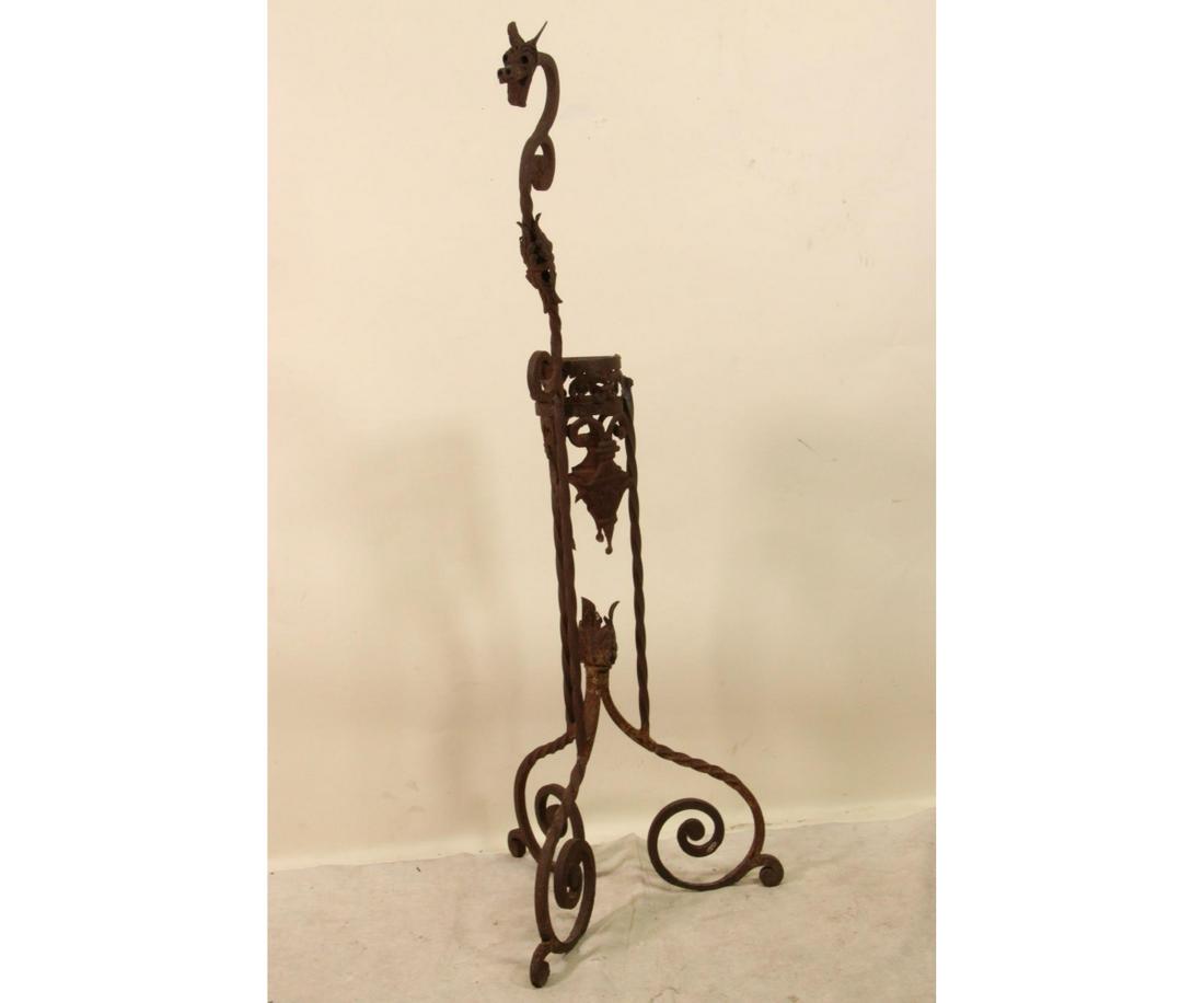 ANTIQUE WROUGHT IRON DRAGON MOTIF PLANT HANGER: ANTIQUE WROUGHT IRON DRAGON MOTIF PLANT HANGER