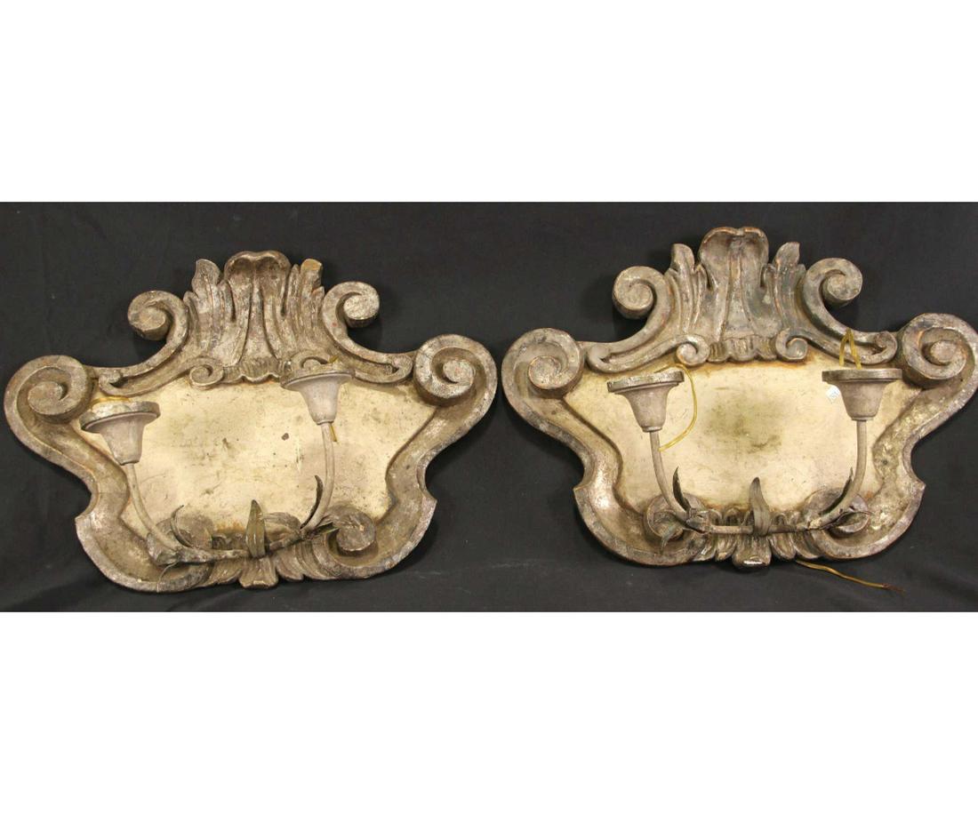 PAIR OF ANTIQUE CARVED & PAINTED WALL SCONCES (1 of 4)