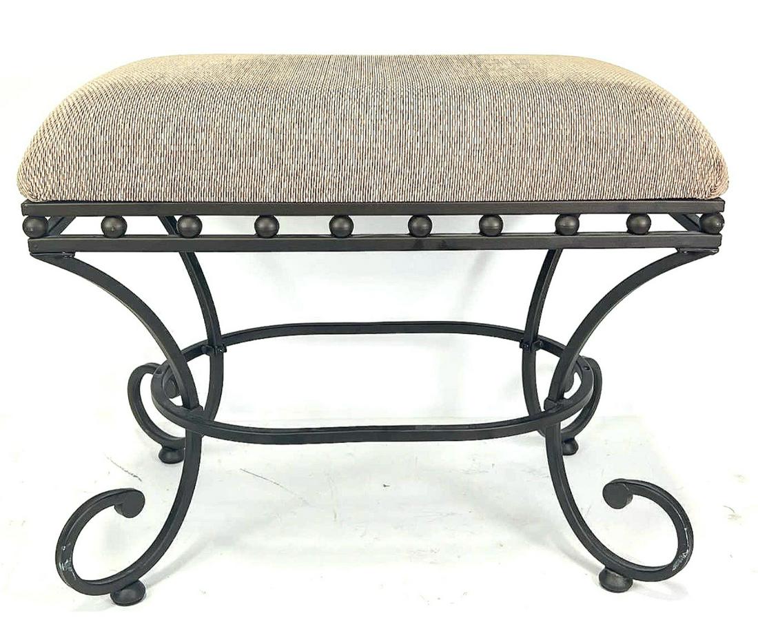 1940's IRON BASE UPHOLSTERED BENCH (1 of 1)