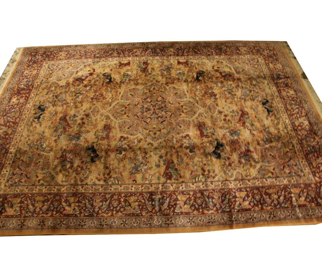 ANTIQUE PERSIAN RED GOLD AND BLUE RUG: ANTIQUE PERSIAN RED GOLD AND BLUE RUG