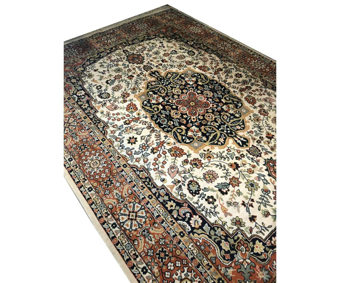 MODERN WOOL/SILK TAN & BURGUNDY PERSIAN RUG (1 of 5)