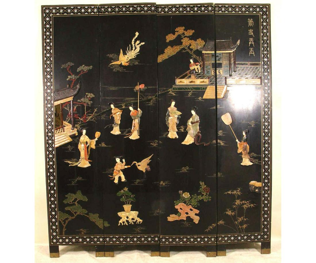 CHINESE LACQUERED FOUR PANEL SCREEN (1 of 4)