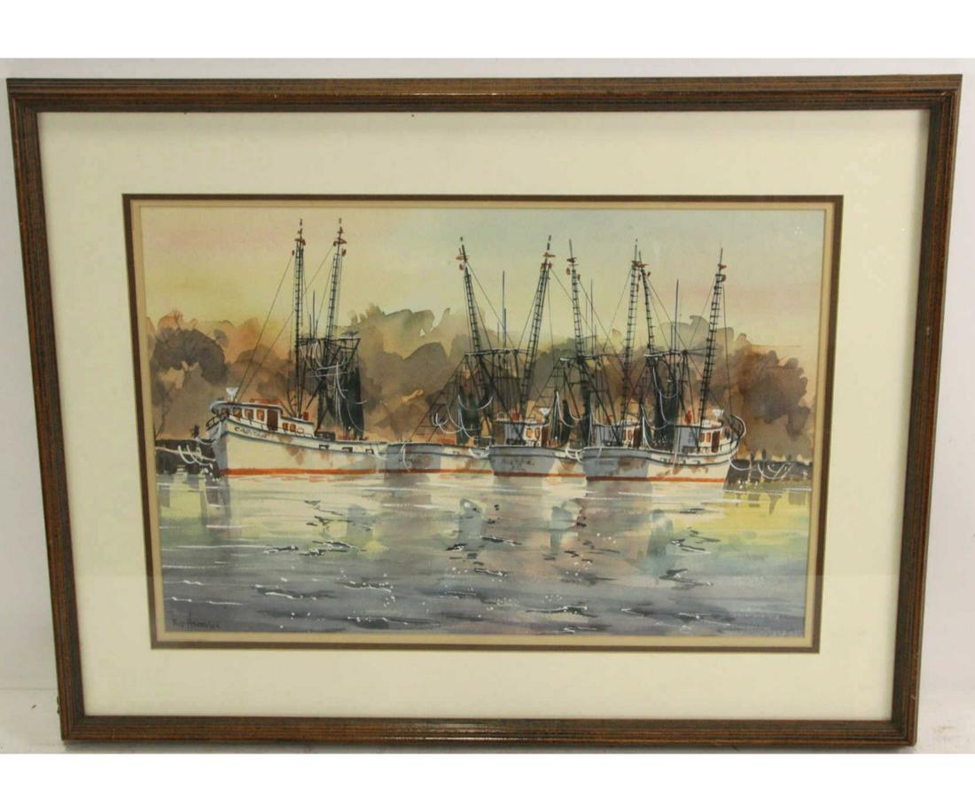RIP HARRISON HARBOR SCENE WATERCOLOR PAINTING (1 of 3)