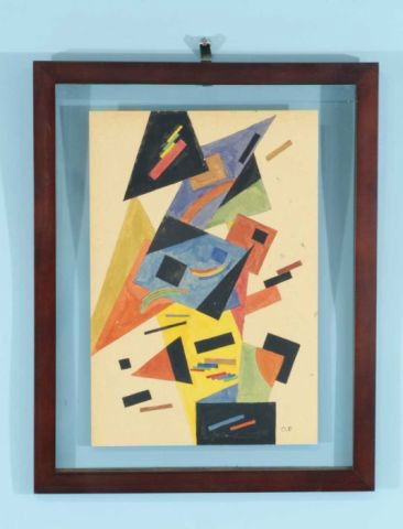OLGA ROZANOVA "ABSTRACT GEOMETRICS" WATERCOLOR: ATTRIBUTED TO OLGA ROZANOVA (RUSSIAN, 1886-1918) "ABSTRACT GEOMETRICS" WATERCOLOR ON PAPER. FLOATING FRAME. Height: 12 in. by Width: 8 in.