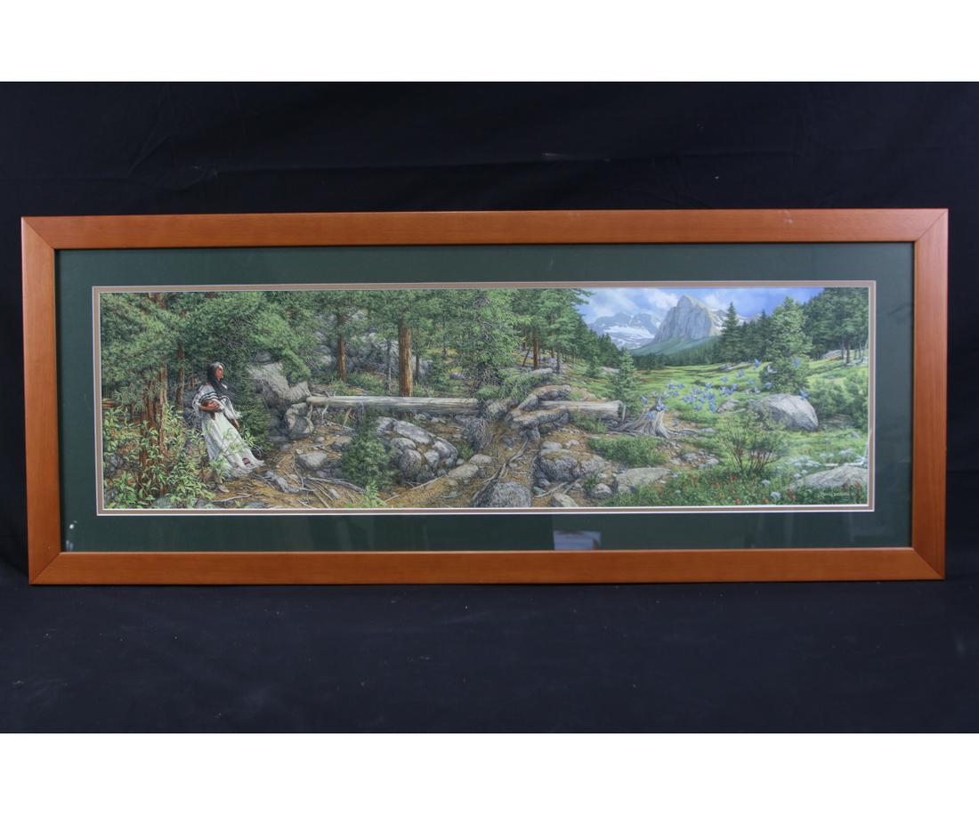 BEV DOOLITTLE MUSIC IN THE WIND PRINT: FRAMED BEV DOOLITTLE MUSIC IN THE WIND PRINT Height: 18 in. by Width: 44 in.