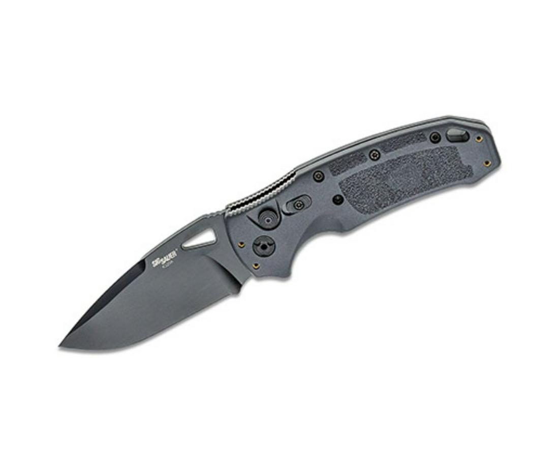Hogue SIG K320A 3.5in Knife: NEW Hogue SIG K320A BL/PL 3.5in Gray Scales Drop Point Blade; Auto - **CANNOT SHIP TO: CA, DE, IL, MA, MD, MN, MT, NJ, NM, NY, PA, VA OR WA.**