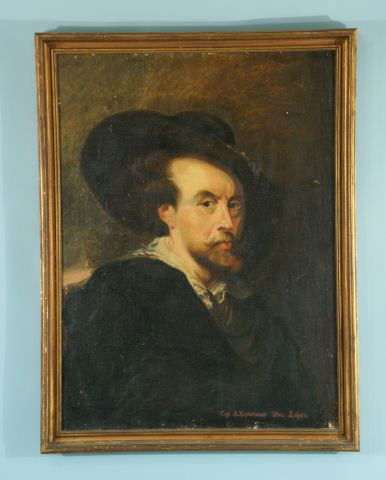 ANTIQUE PAINTING OF COP. A. ESPERANA DIAZ LOPEZ: ANTIQUE OIL ON CANVAS PAINTING OF COP. A. ESPERANZA DIAZ LOPEZ. Height: 31 1/2 and 28 1/2 in. by Width: 24 and 20 3/4 in.