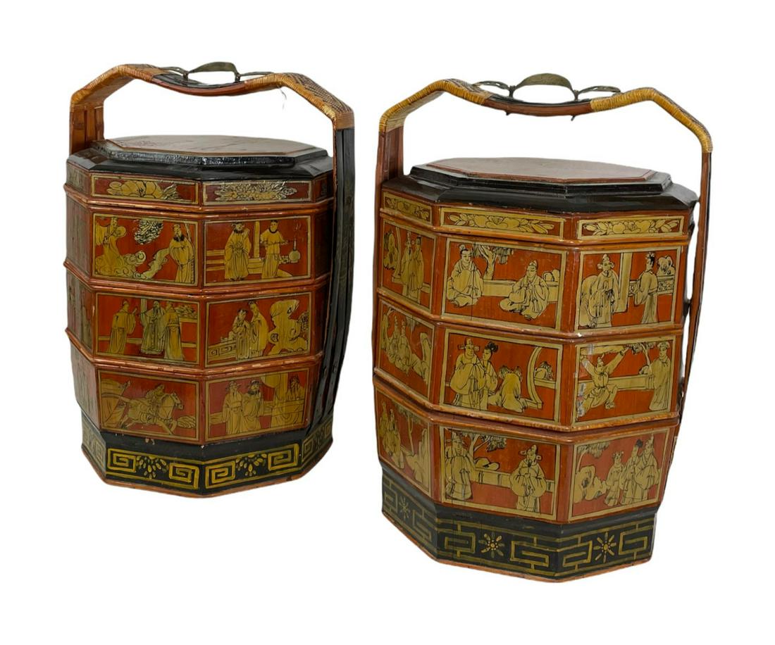 PAIR OF ANTIQUE CHINESE ORNATE WEDDING BASKETS (1 of 4)