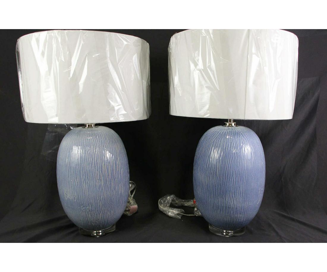 PAIR OF BLUE ART GLASS TABLE LAMPS (1 of 4)